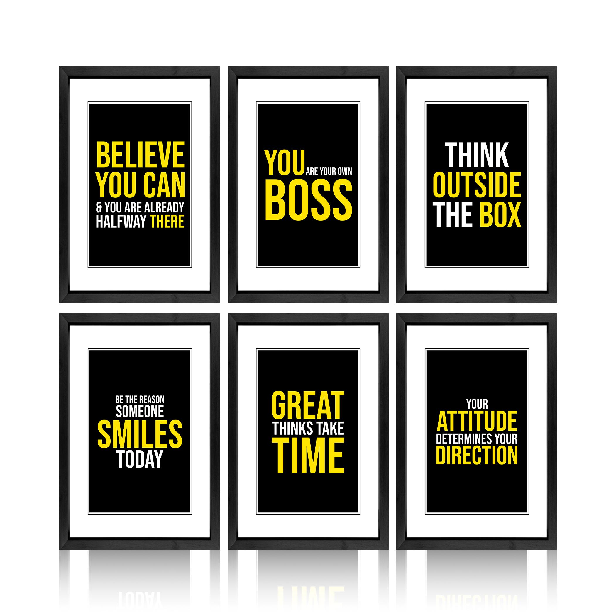 Set of 6 Motivational Quotes for Wall Frames