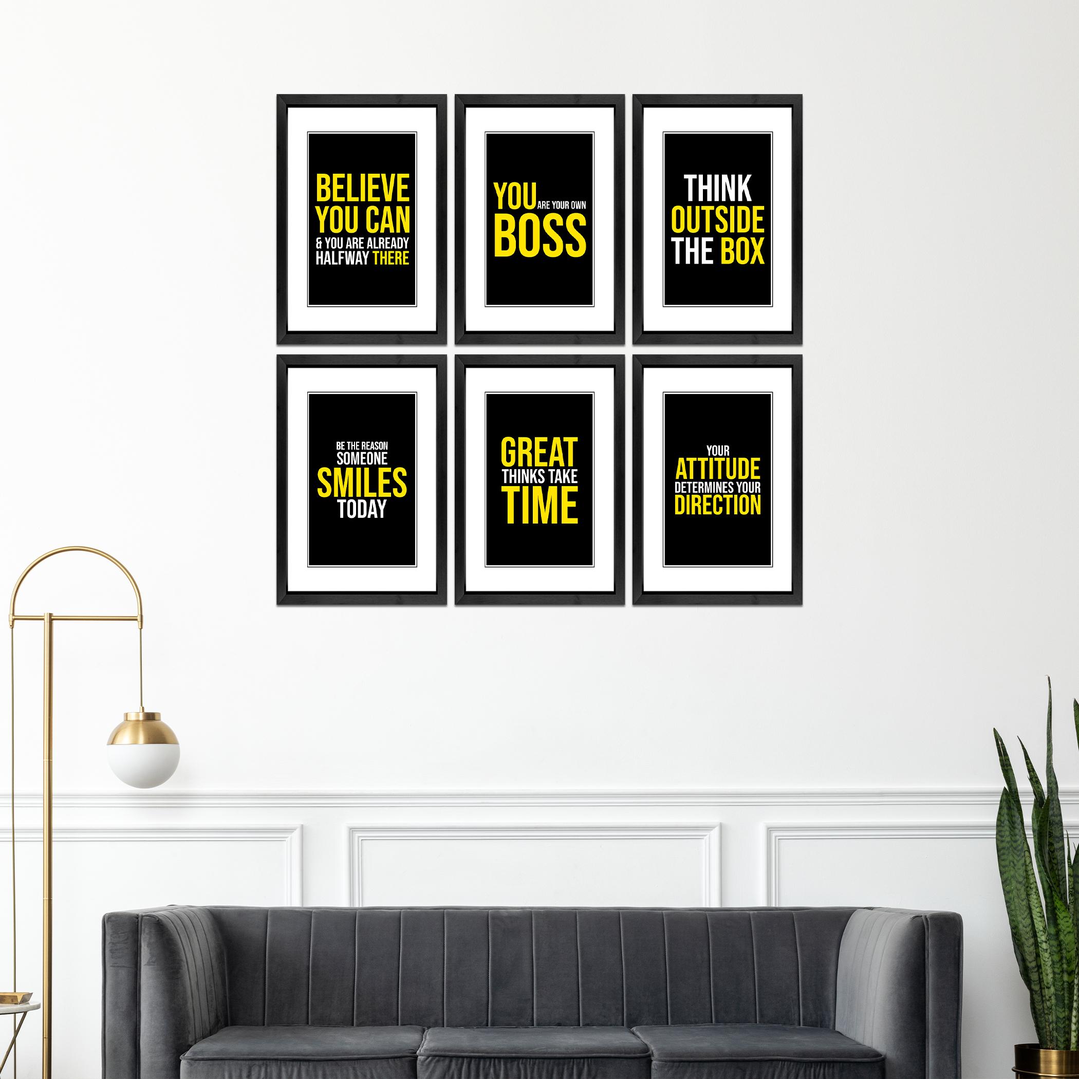 Set of 6 Motivational Quotes for Wall Frames