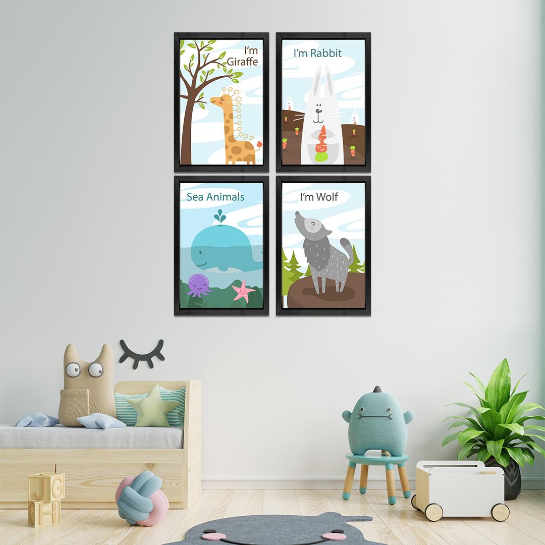 Set of 4 Cute Animal Kids Room Wall Frames