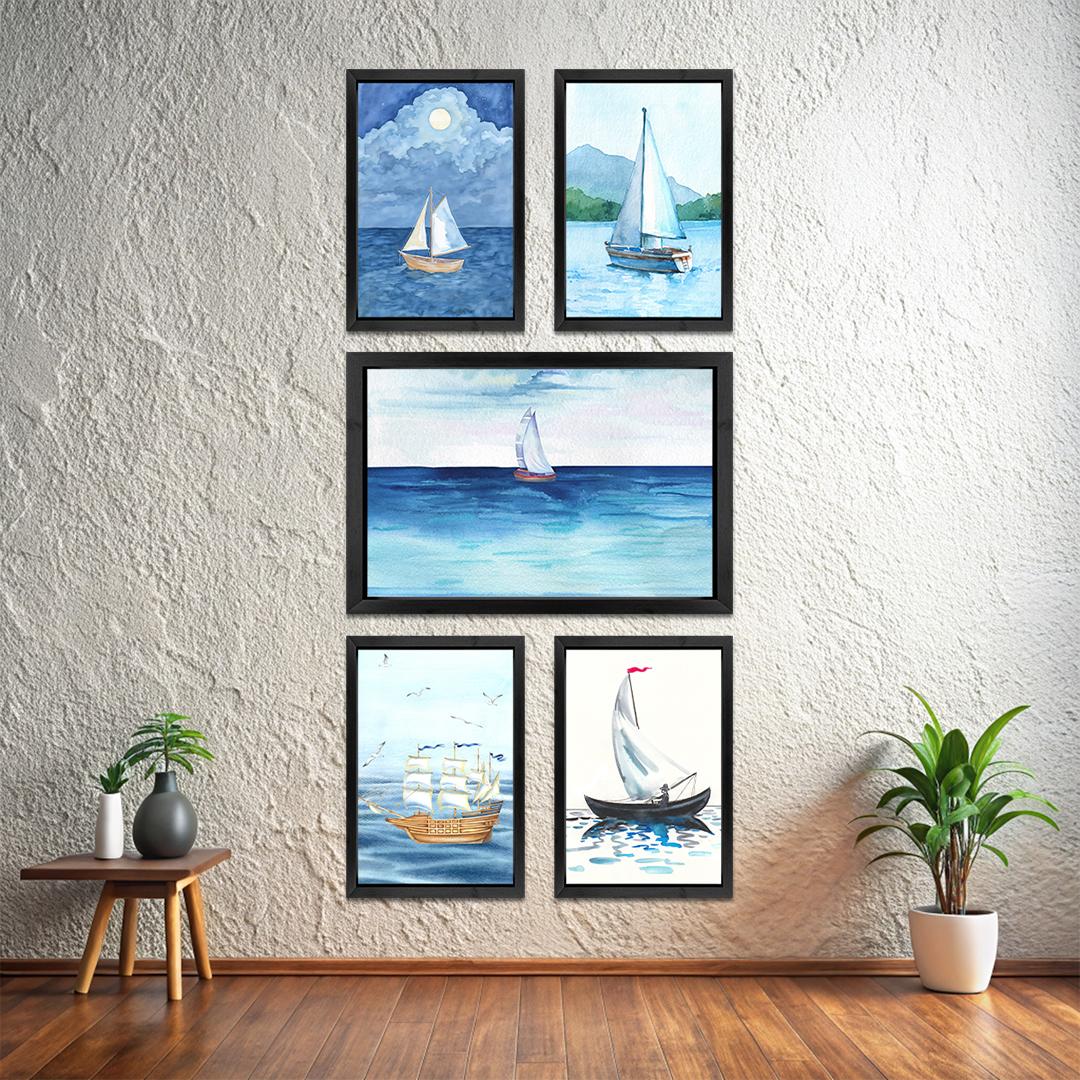 Nautical Boat Theme Wall Art Frames (5-Piece Set)