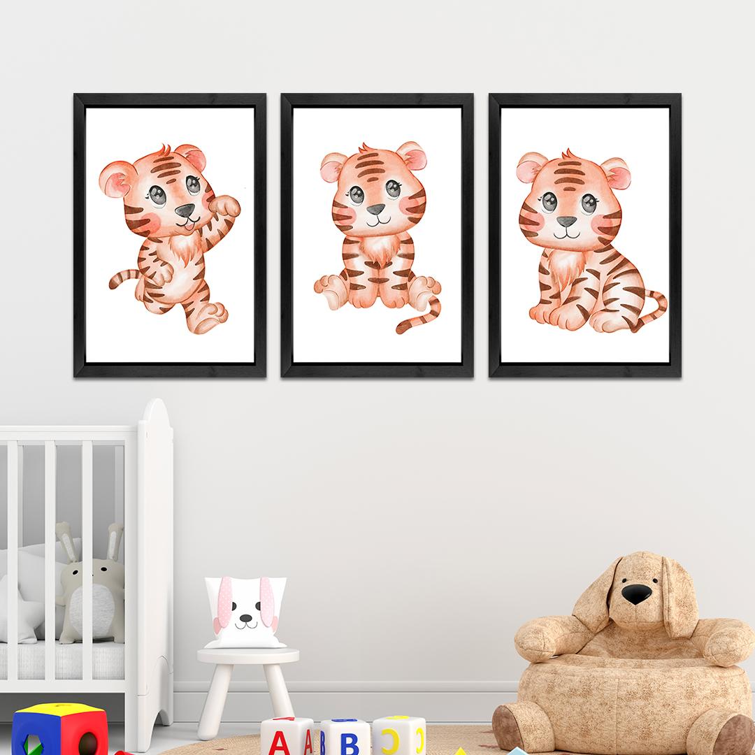 Set of 3 Cute Tiger Kids Room Wall Art Frames