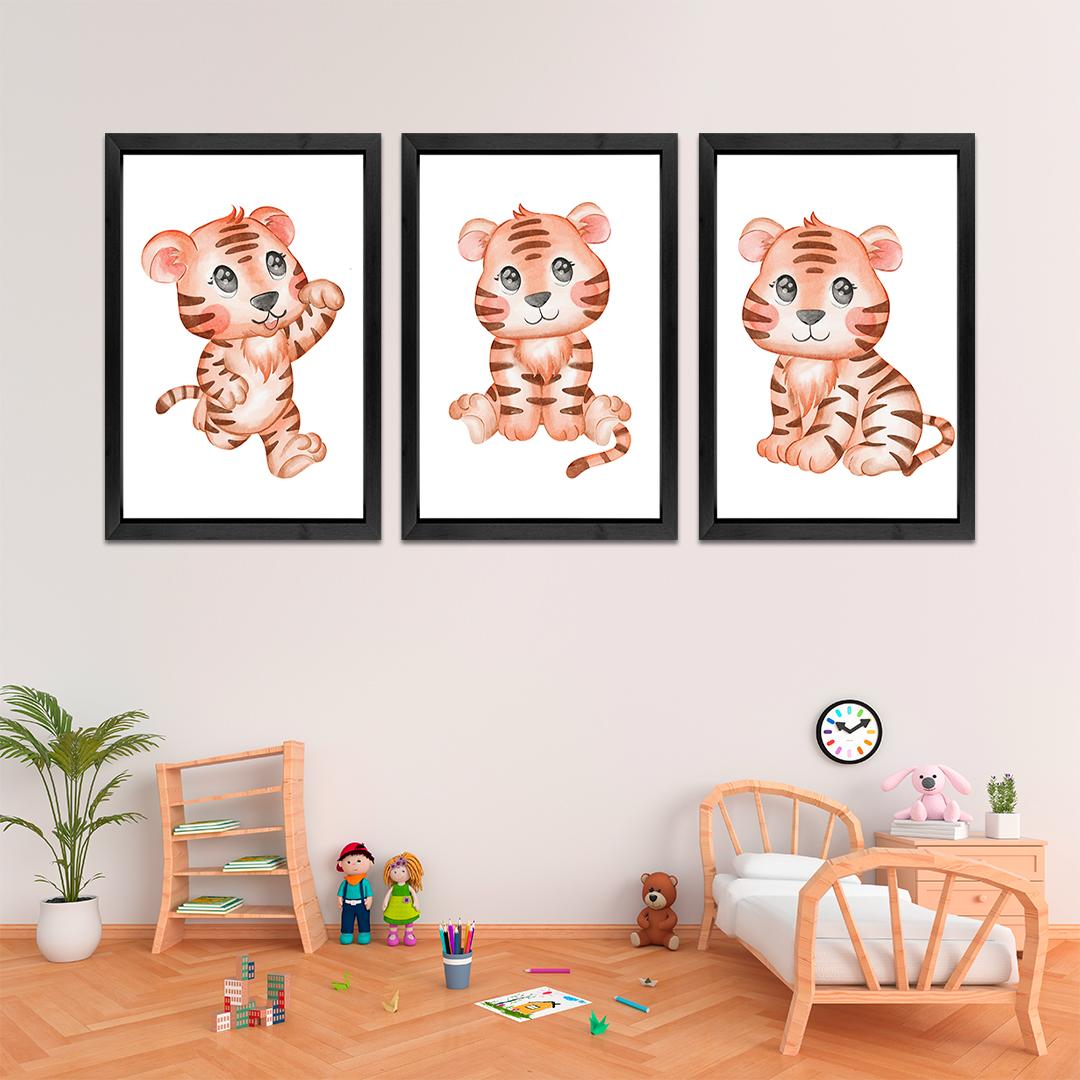Set of 3 Cute Tiger Kids Room Wall Art Frames