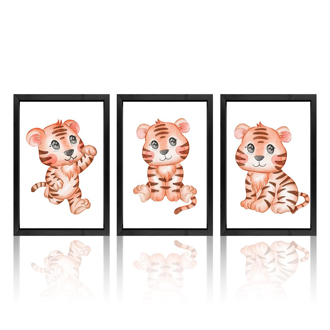 Set of 3 Cute Tiger Kids Room Wall Art Frames