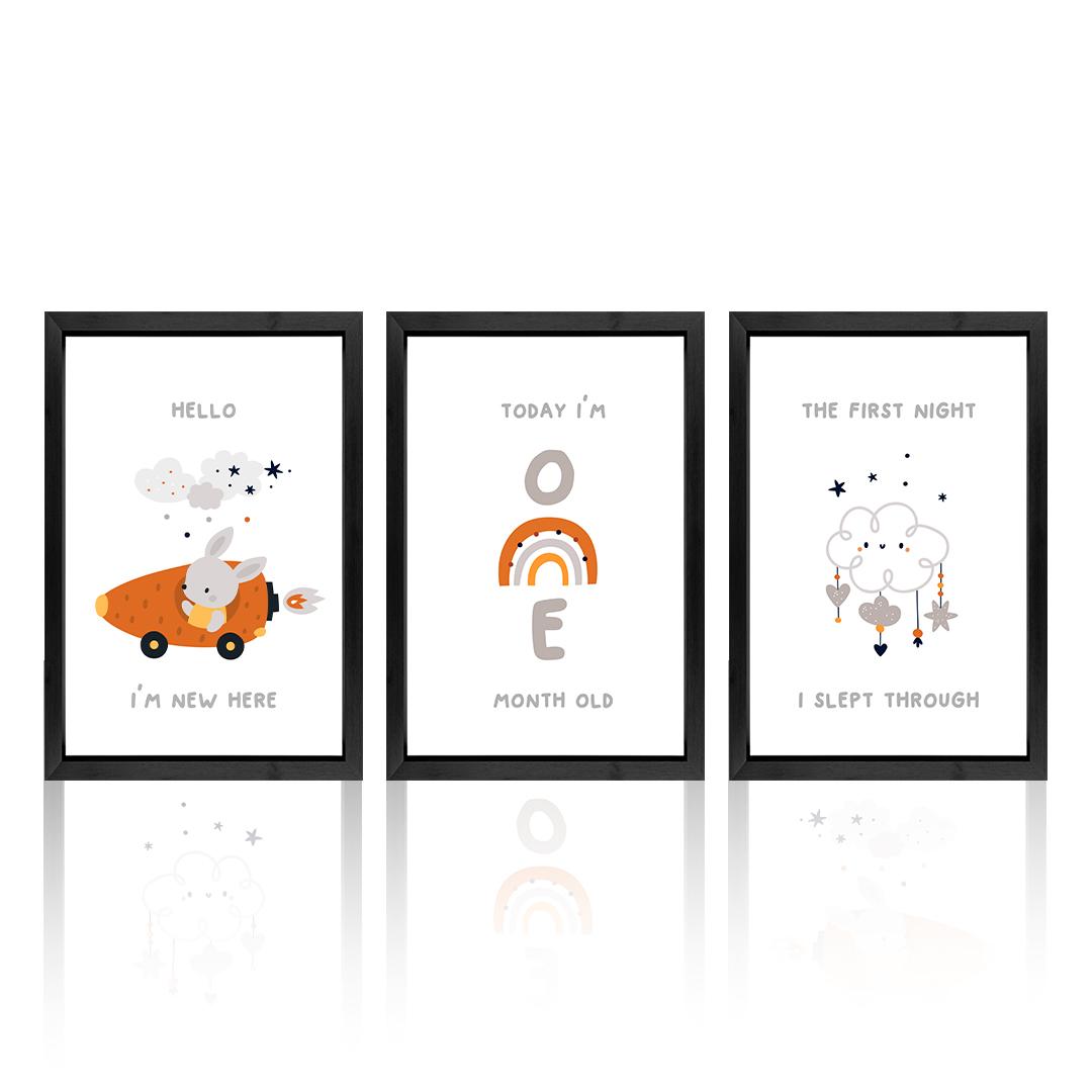 Set of 3 Cute Kids Room Wall Art Frames