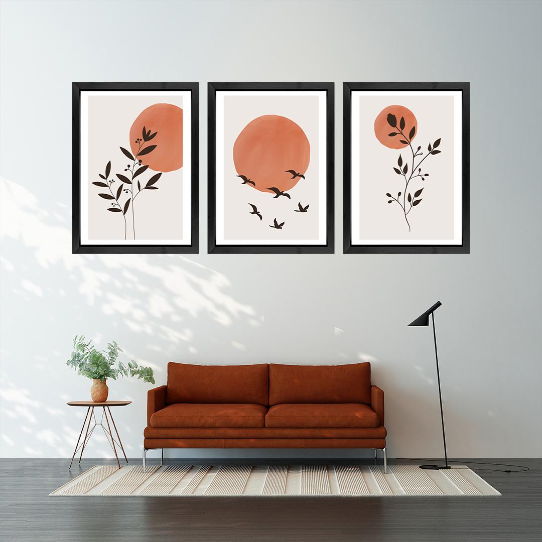 Set of 3 Terracotta Sun Abstract Panels