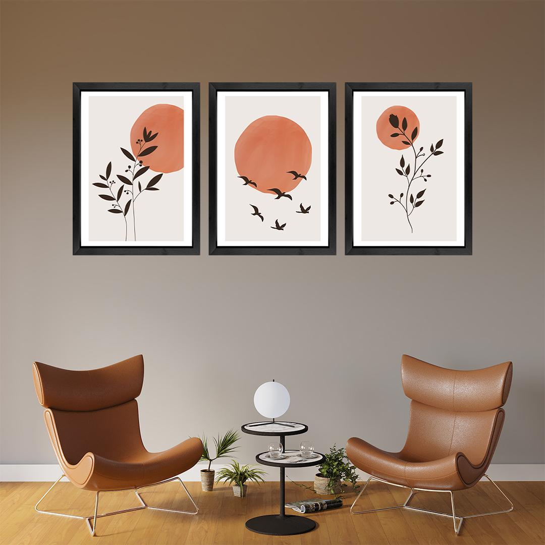 Set of 3 Terracotta Sun Abstract Panels