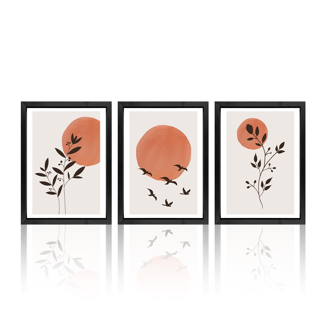 Set of 3 Terracotta Sun Abstract Panels
