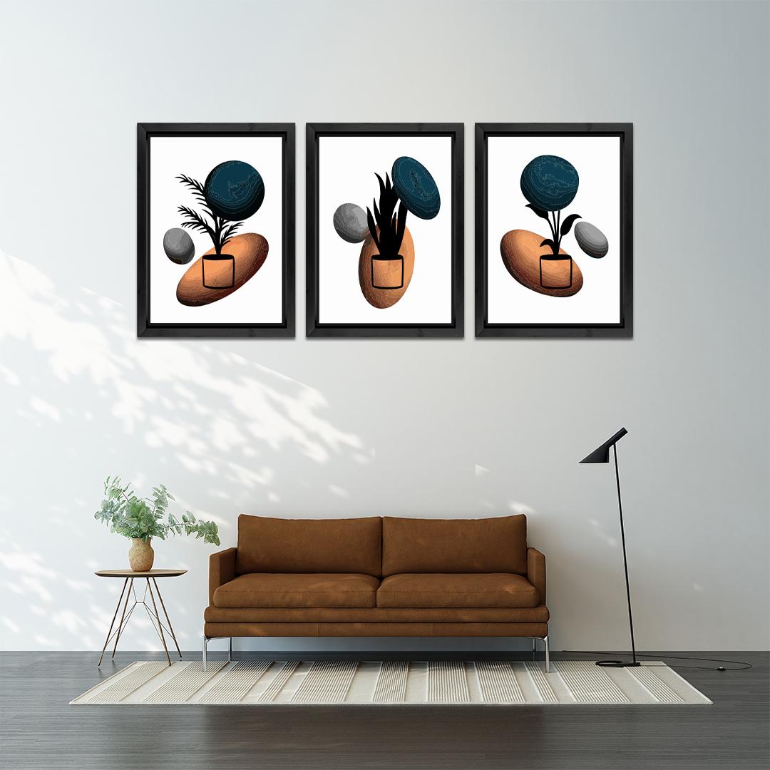 Set of 3 Flower Leaf Abstract Wall Art