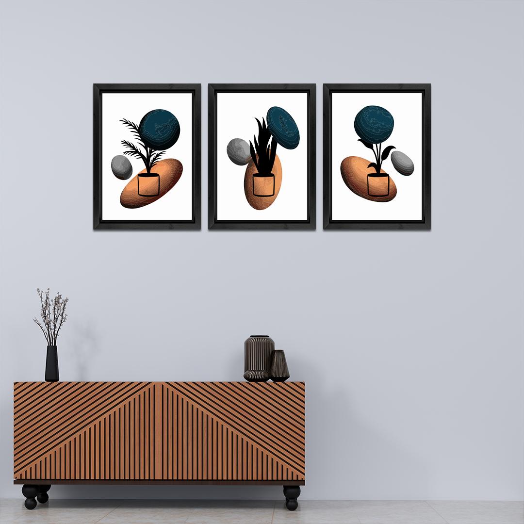 Set of 3 Flower Leaf Abstract Wall Art