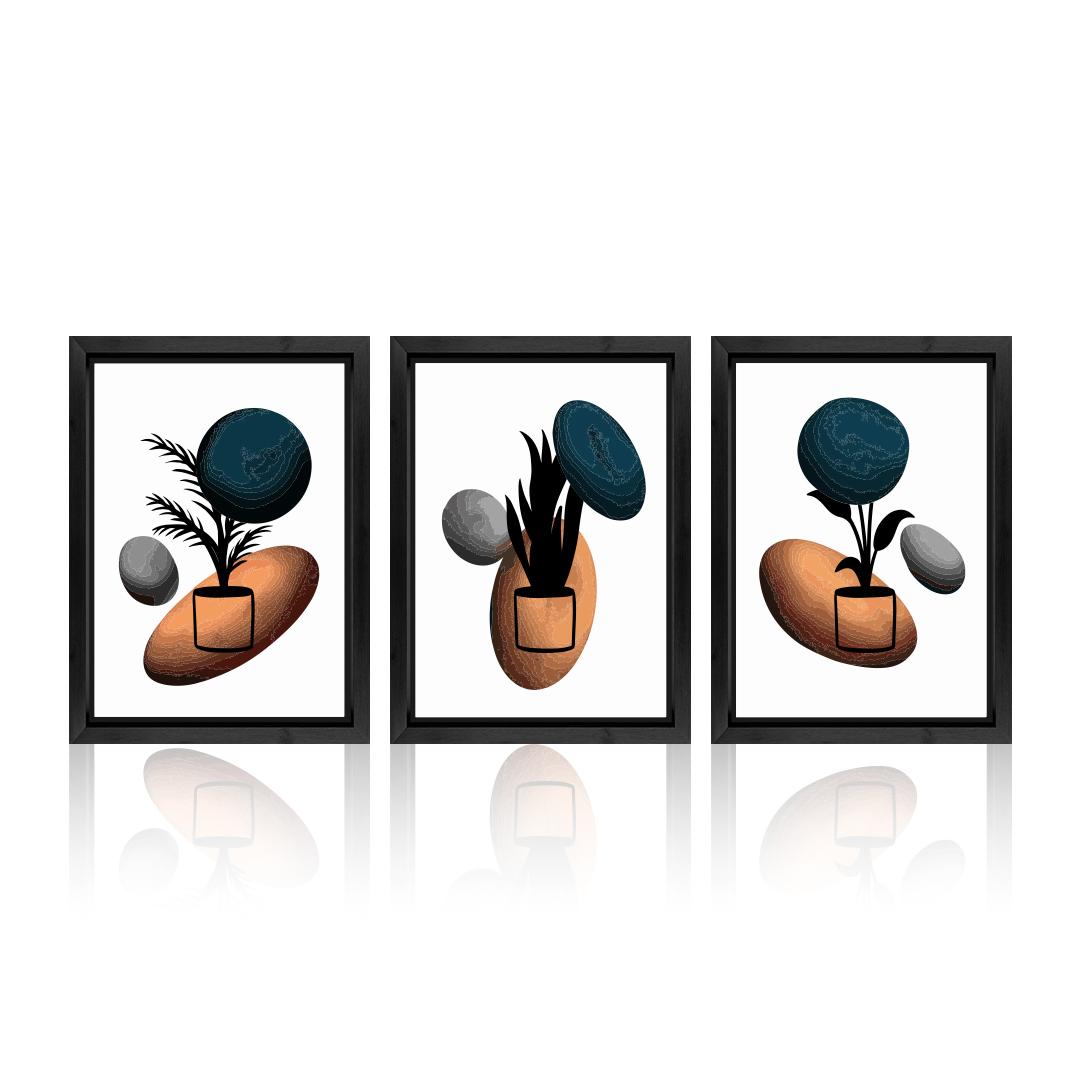 Set of 3 Flower Leaf Abstract Wall Art