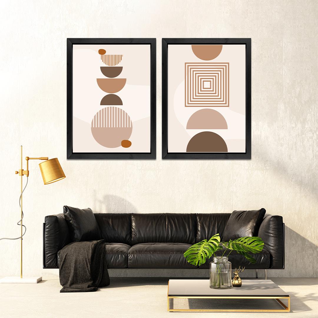 Set of 2 Beige Boho Geometric Wall Art