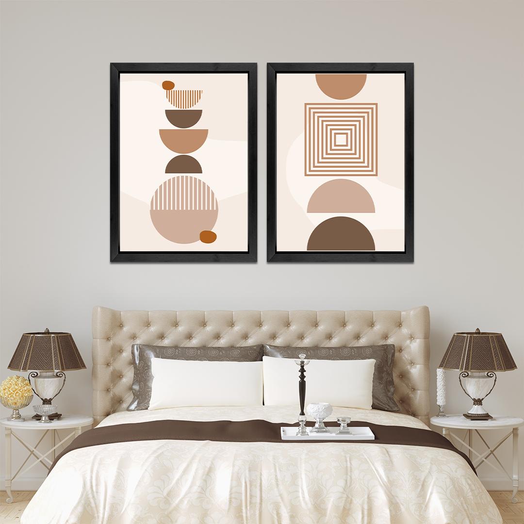 Set of 2 Beige Boho Geometric Wall Art