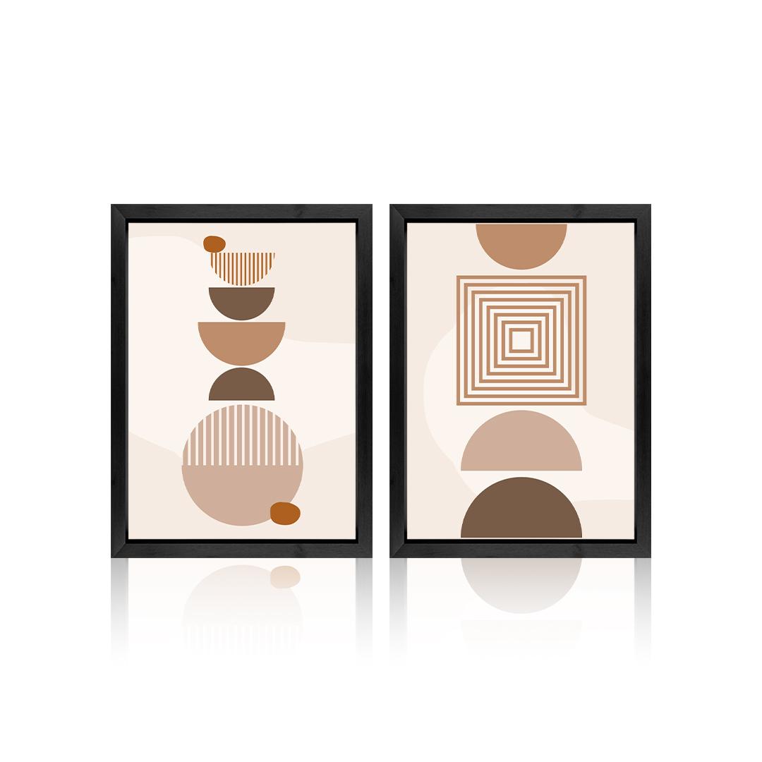 Set of 2 Beige Boho Geometric Wall Art