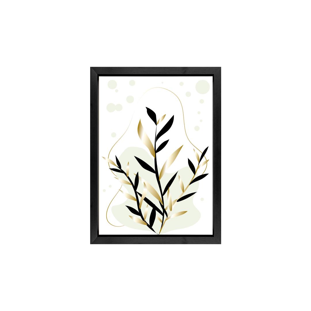 Set of 2 Black Gold Leaf Framed Canvas Wall Art