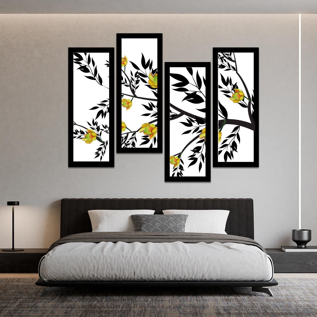 4 Panel Flower Blooming Canvas Wall Art