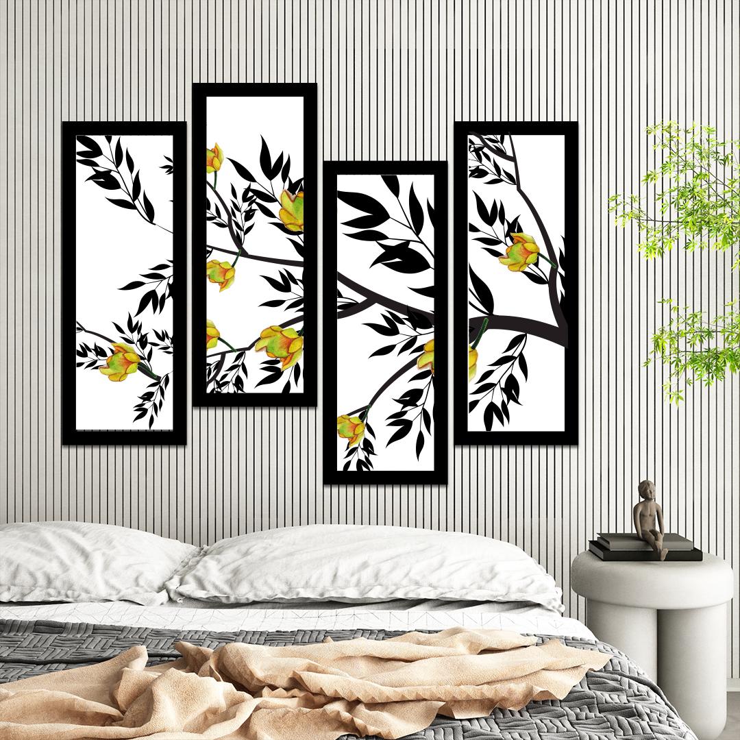 4 Panel Flower Blooming Canvas Wall Art