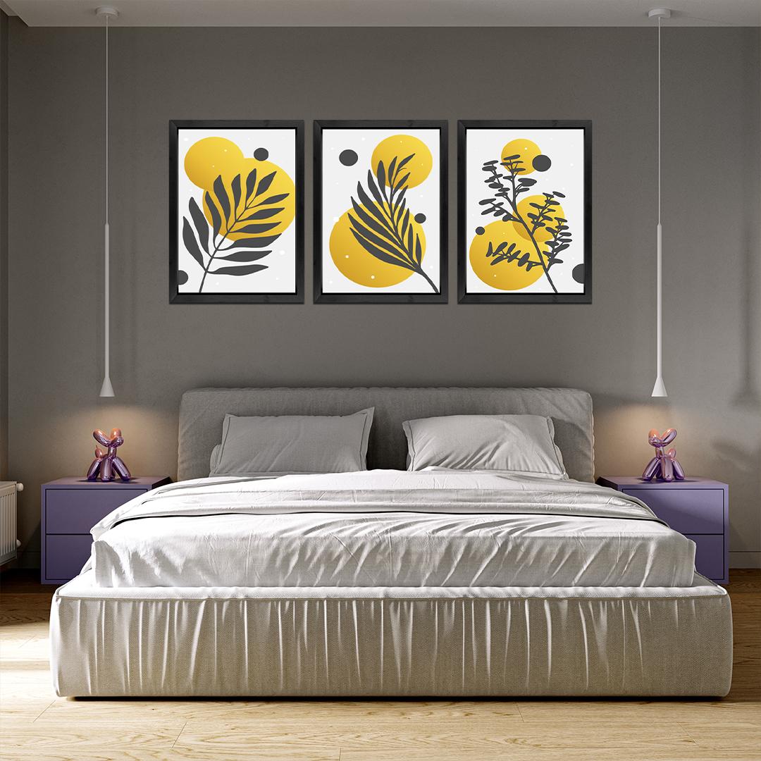Black and Yellow Abstract Leaf Wall Art Frame