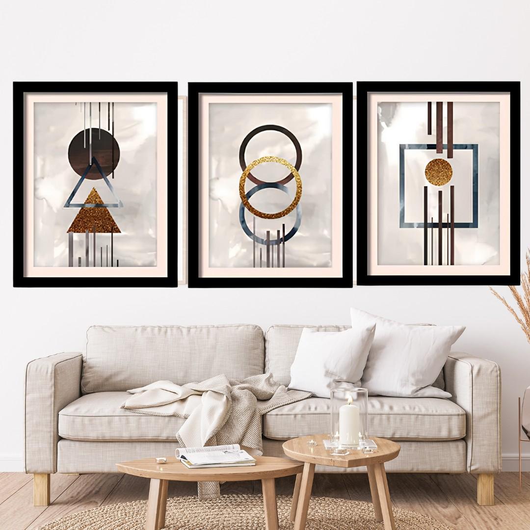 Modern Abstract Geometric Wooden Wall Art Frame Set of 4